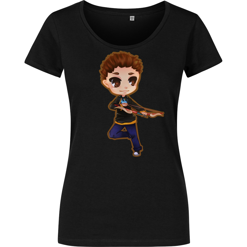 Poxari Poxari - Chibi mit Bogen T-Shirt Damenshirt schwarz
