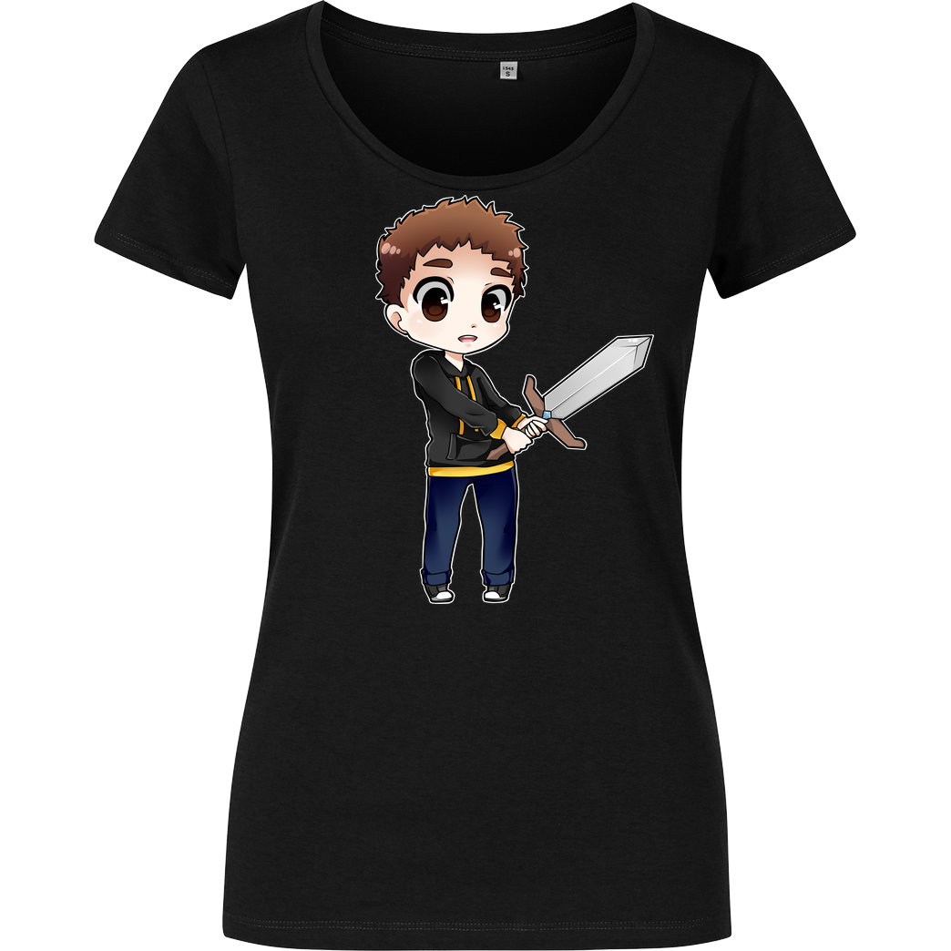 Poxari Poxari - Chibi mit Schwert T-Shirt Damenshirt schwarz