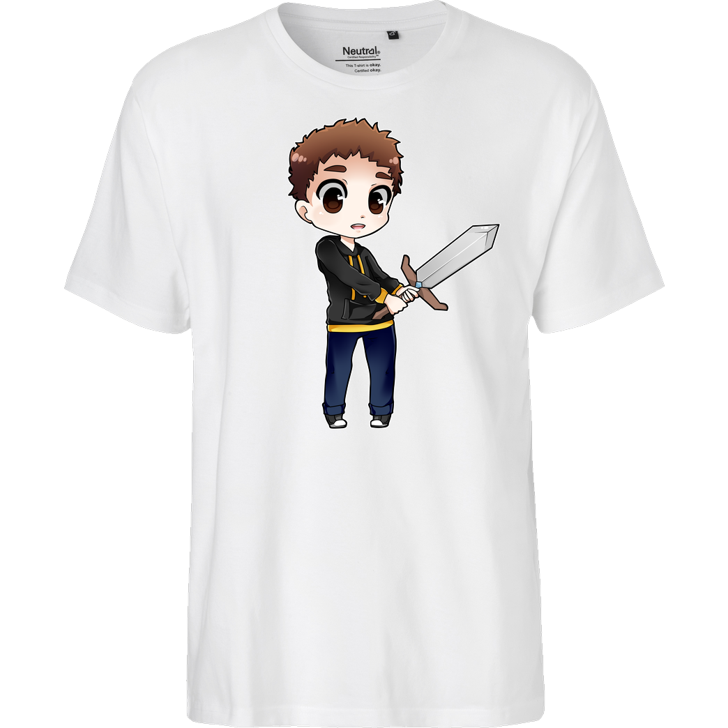 Poxari Poxari - Chibi mit Schwert T-Shirt Fairtrade T-Shirt - weiß
