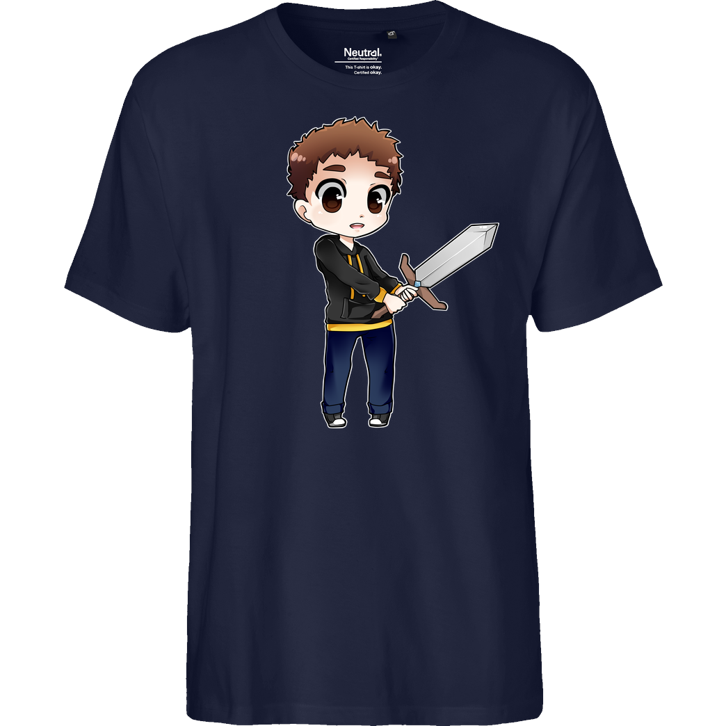 Poxari Poxari - Chibi mit Schwert T-Shirt Fairtrade T-Shirt - navy