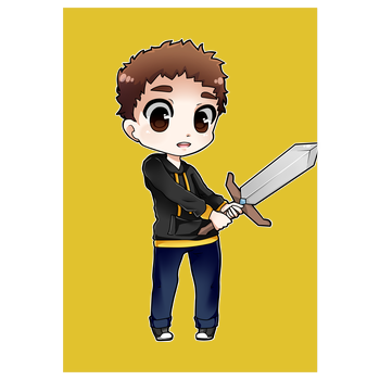 Poxari - Chibi mit Schwert Kunstdruck gelb