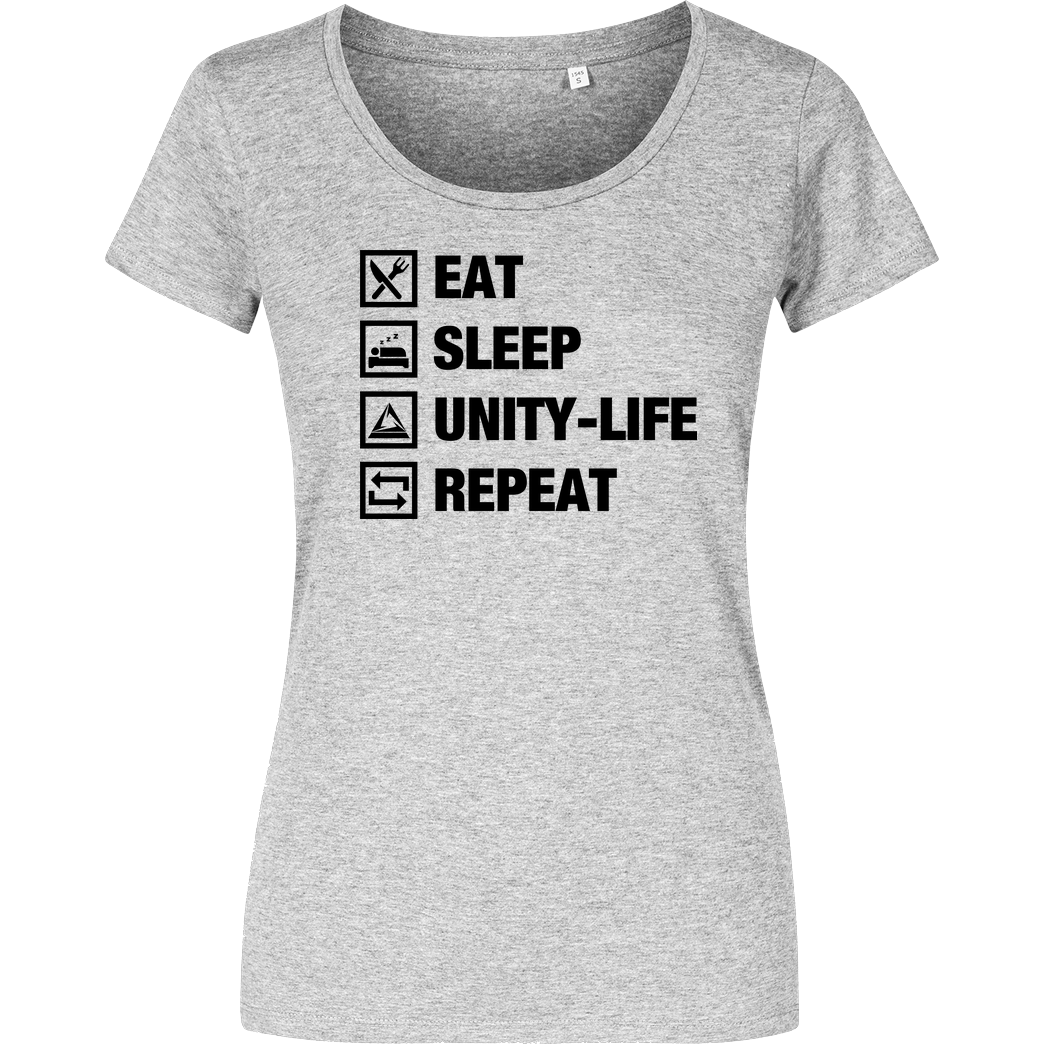 ScriptOase Unity-Life - Eat, Sleep, Repeat T-Shirt Damenshirt heather grey