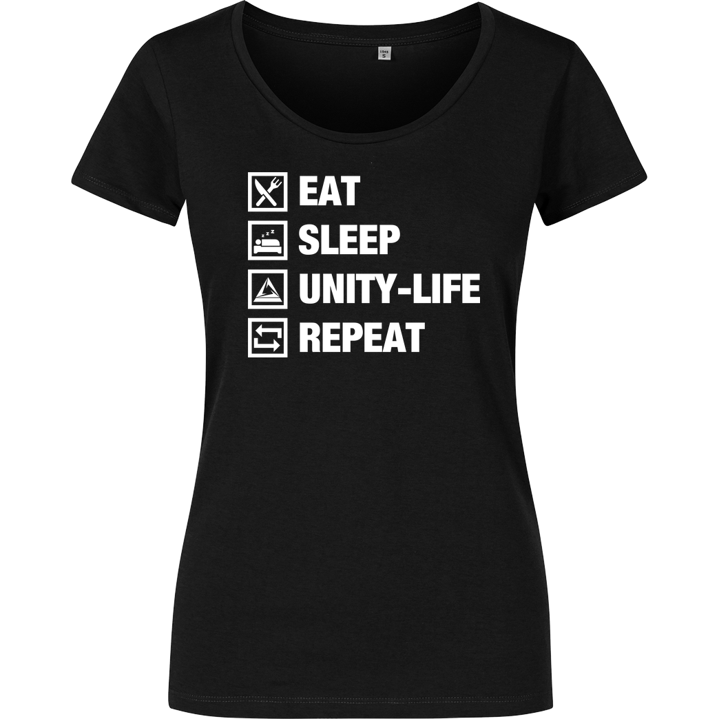ScriptOase Unity-Life - Eat, Sleep, Repeat T-Shirt Damenshirt schwarz