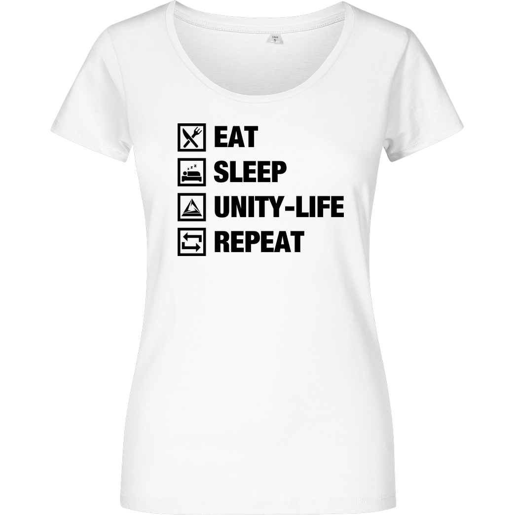 ScriptOase Unity-Life - Eat, Sleep, Repeat T-Shirt Damenshirt weiss
