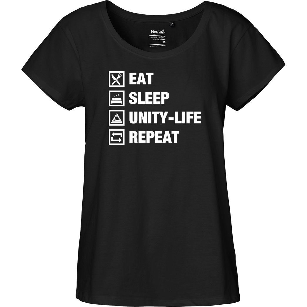 ScriptOase Unity-Life - Eat, Sleep, Repeat T-Shirt Fairtrade Loose Fit Girlie - schwarz