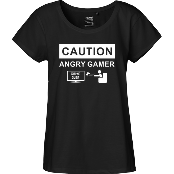 Caution! Angry Gamer Fairtrade Loose Fit Girlie - black